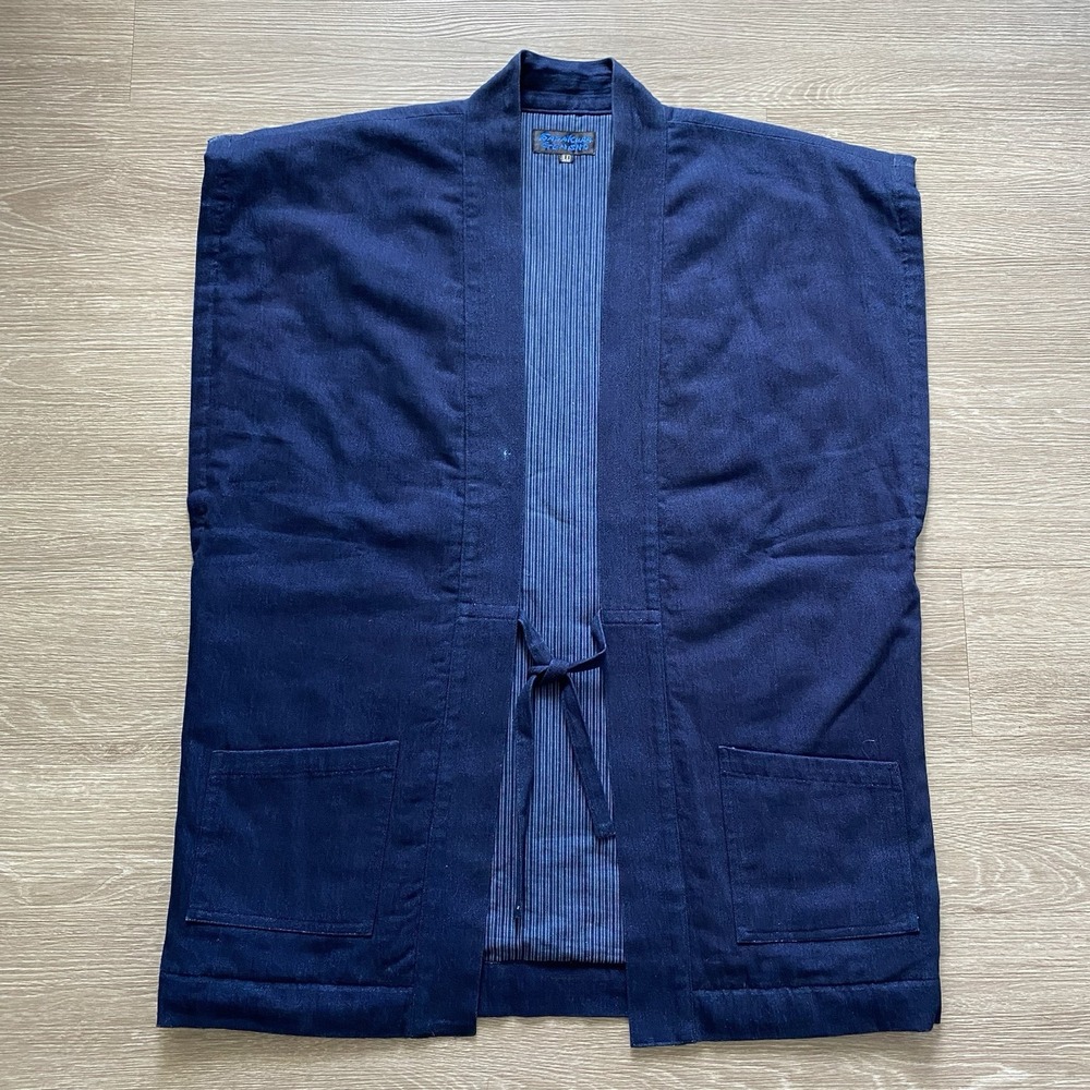 Sasakura Gensho Indigo-Dyed Cotton Hanten Vest Size LL Traditional Japanese